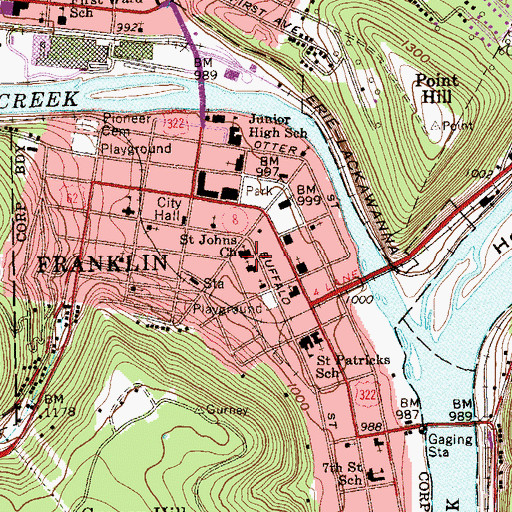 Topographic Map of Saint Johns Church, PA