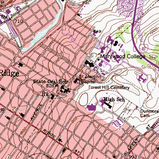 Topographic Map of Saint Josephs Hospital, PA