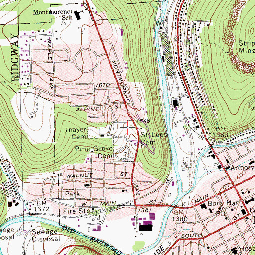 Topographic Map of Saint Leos Cemetery, PA