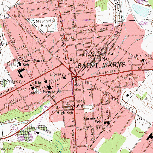 Topographic Map of Saint Marys, PA