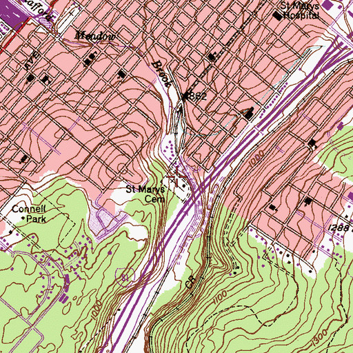 Topographic Map of Saint Marys Cemetery, PA