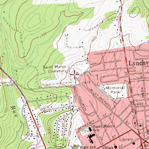 Topographic Map of Saint Mary's Catholic Cemetery, PA