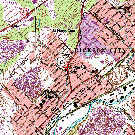 Topographic Map of Saint Marys Church, PA