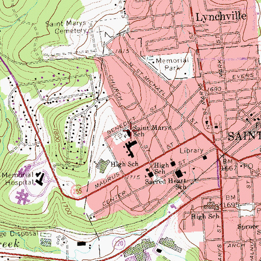 Topographic Map of Saint Marys School, PA