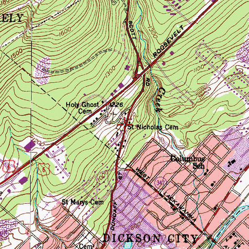 Topographic Map of Saint Nicholas Cemetery, PA