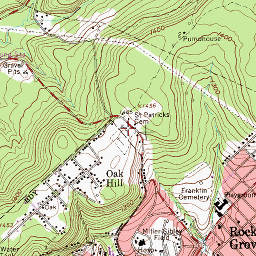 Topographic Map of Saint Patricks Cemetery, PA