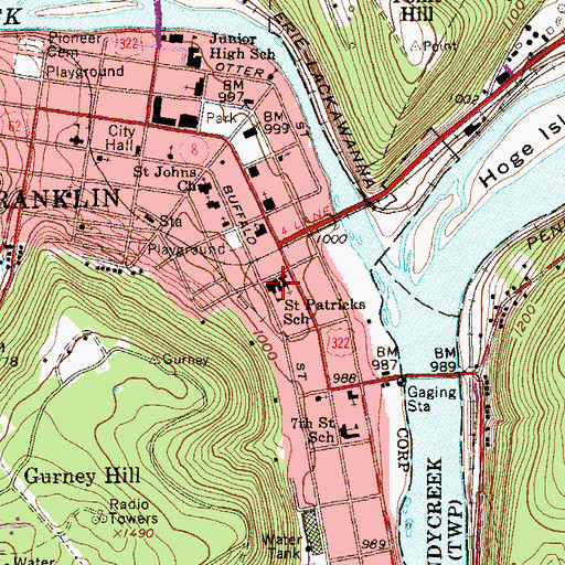 Topographic Map of Saint Patricks School, PA