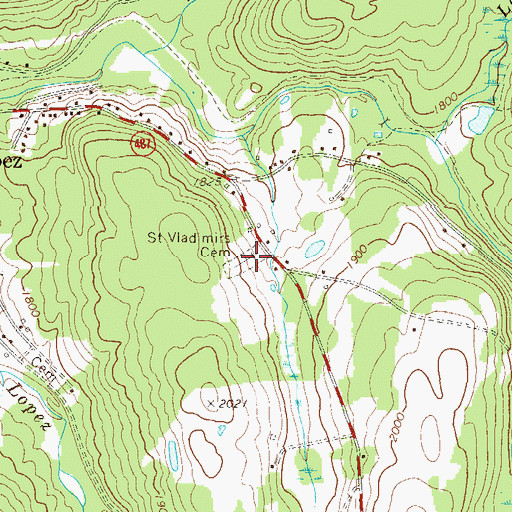 Topographic Map of Saint Vladimirs Cemetery, PA