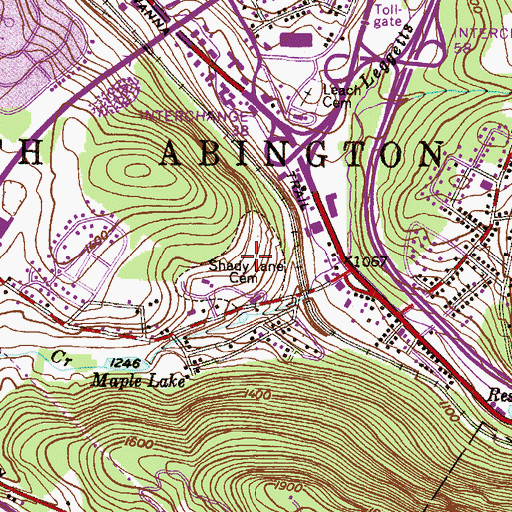 Topographic Map of Shady Lane Cemetery, PA
