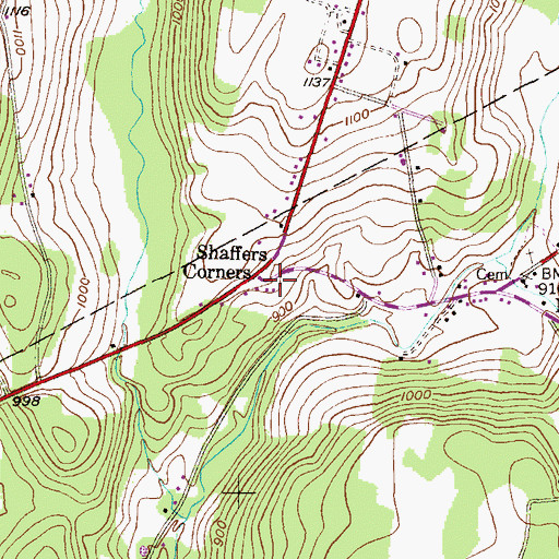 Topographic Map of Shaffers Corners, PA