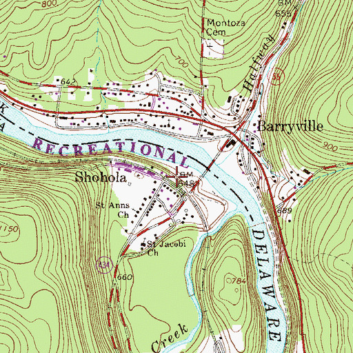 Topographic Map of Shohola, PA