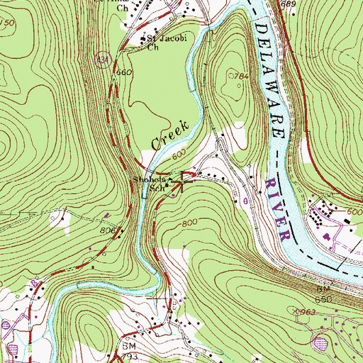 Topographic Map of Shohola School, PA