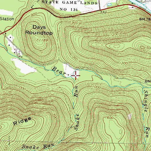 Topographic Map of Snake Run, PA