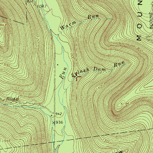 Topographic Map of Splash Dam Run, PA