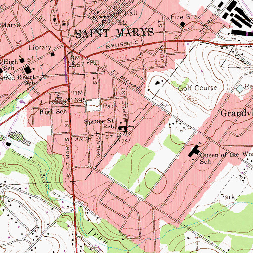 Topographic Map of Spruce Street School, PA
