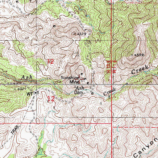 Topographic Map of Sunshine Mine, AZ