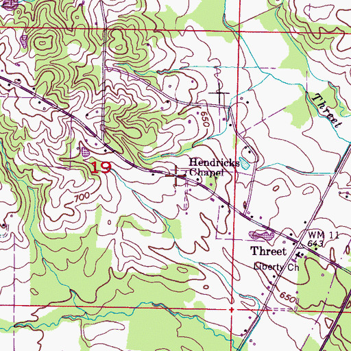 Topographic Map of Hendrix Chapel Church of Christ, AL