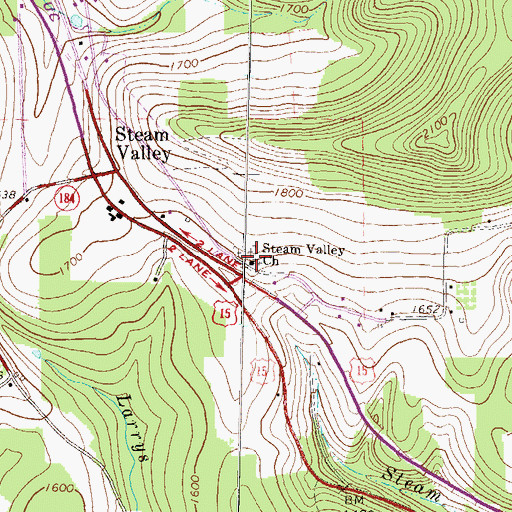 Topographic Map of Steam Valley Church, PA