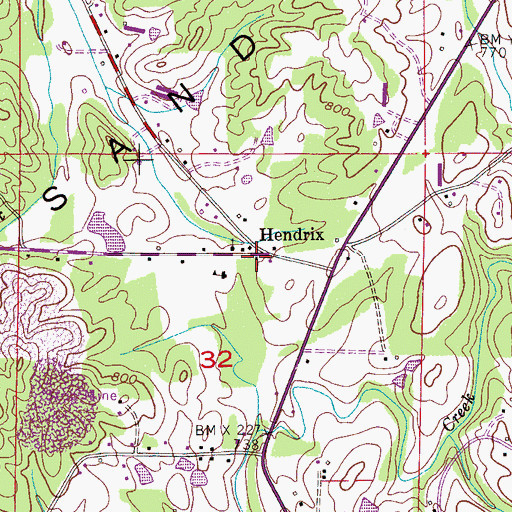 Topographic Map of Hendrix, AL