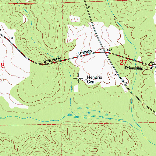Topographic Map of Hendrix Cemetery, AL