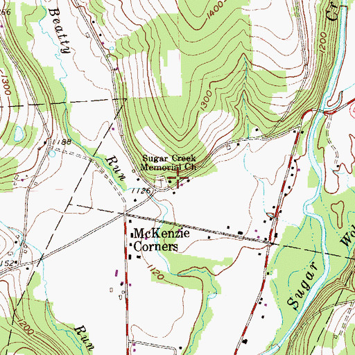Topographic Map of Sugar Creek Memorial Church, PA