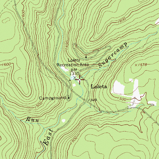 Topographic Map of Sugarcamp Run, PA