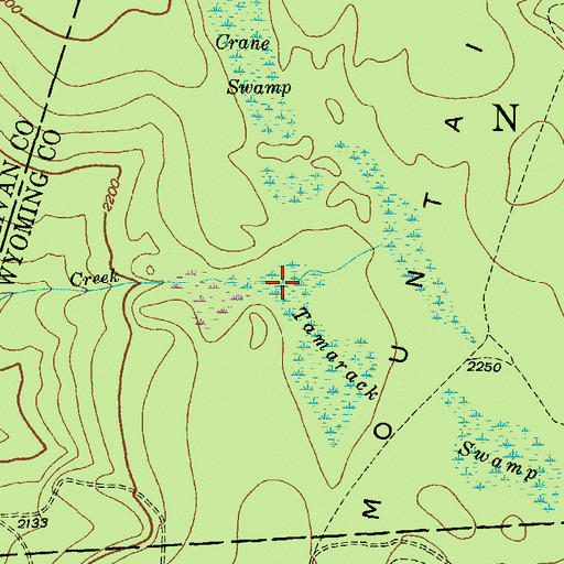 Topographic Map of Tamarack Swamp, PA