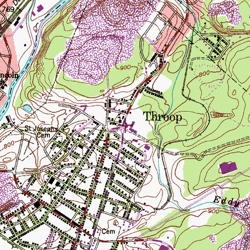 Topographic Map of Throop, PA