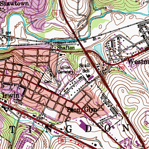 Topographic Map of Union Cemetery, PA