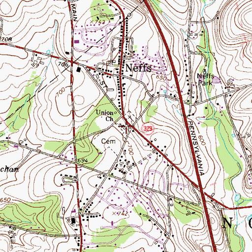 Topographic Map of Union Church, PA
