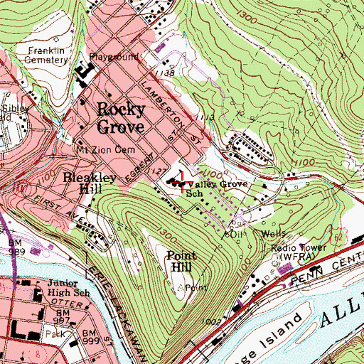 Topographic Map of Valley Grove School, PA