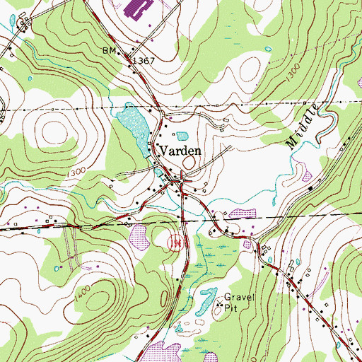 Topographic Map of Varden, PA