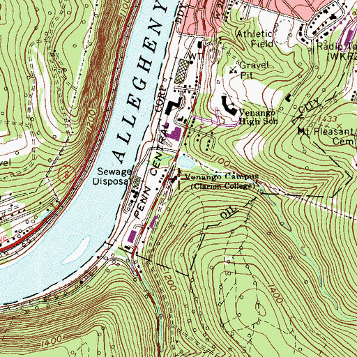 Topographic Map of Venango Campus, PA