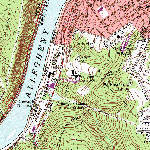 Topographic Map of Venango High School, PA