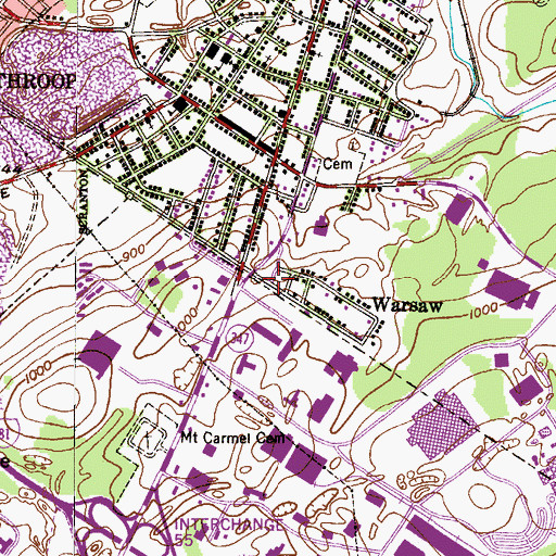 Topographic Map of Warsaw, PA