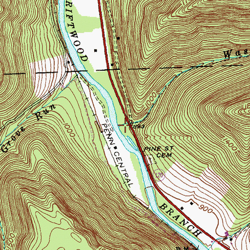 Topographic Map of Wash Mason Run, PA