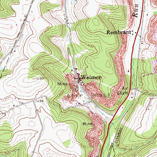 Topographic Map of Weimer, PA