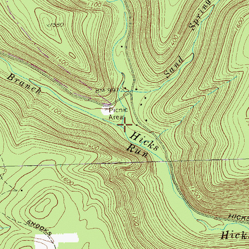 Topographic Map of West Branch Hicks Run, PA