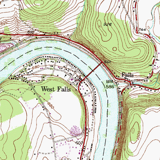 Topographic Map of West Falls, PA