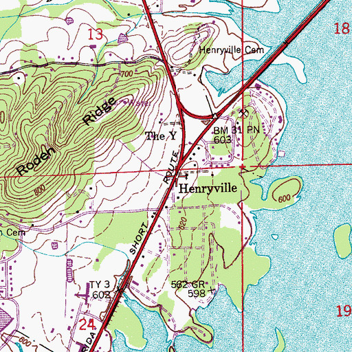 Topographic Map of Henryville, AL