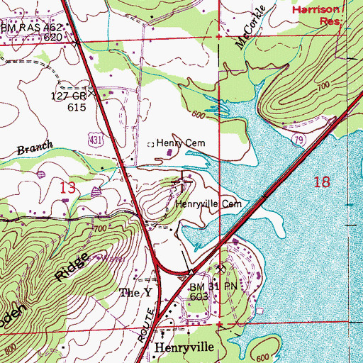 Topographic Map of Henryville Cemetery, AL