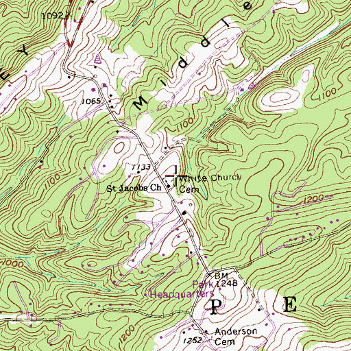 Topographic Map of Jacobs Church Cemetery, PA