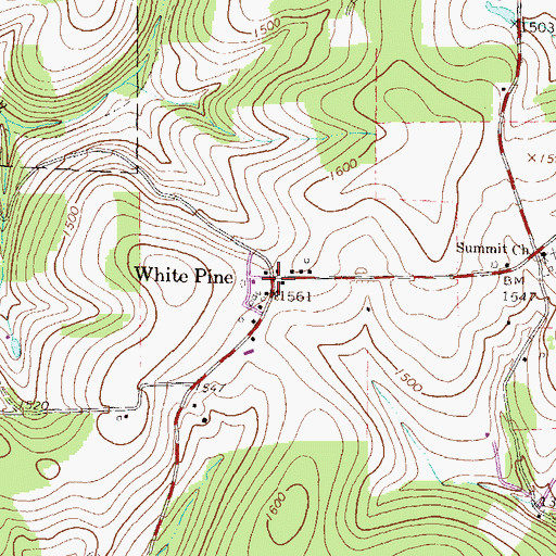 Topographic Map of White Pine, PA