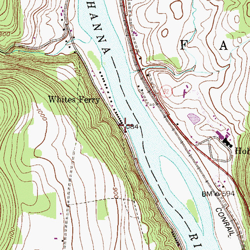 Topographic Map of Whites Ferry, PA
