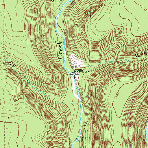 Topographic Map of Wolf Run, PA