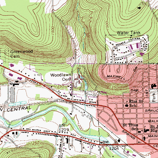 Topographic Map of Woodlawn Cemetery, PA