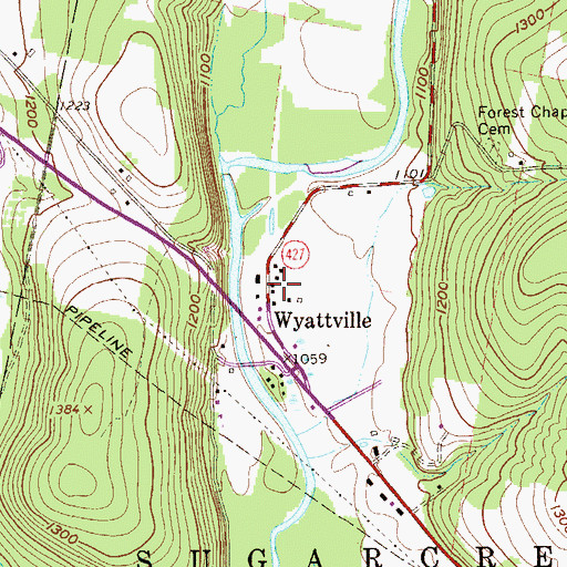 Topographic Map of Wyattville, PA