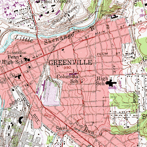 Topographic Map of Columbia School, PA