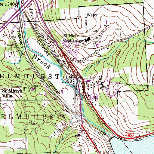 Topographic Map of Elmhurst, PA