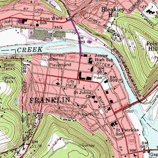 Topographic Map of Franklin, PA